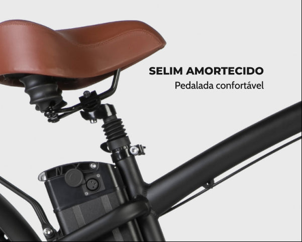 Bicicleta elétrica Selim amortecido para condução confortável